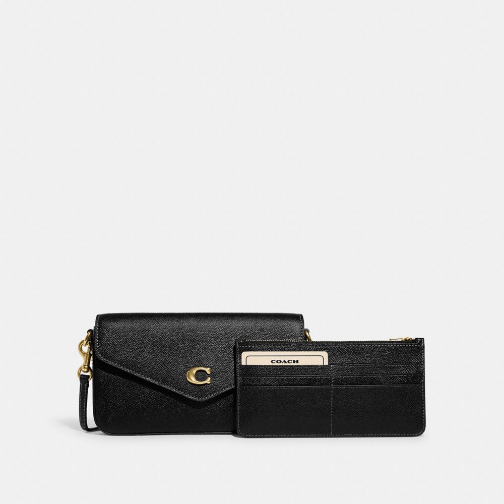 COACH®,WYN CROSSBODY BAG,Crossgrain Leather,Small,Brass/Black,Angle View