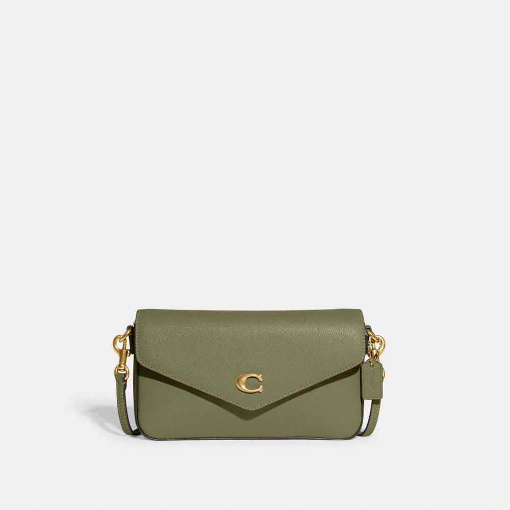 COACH®,Wyn Crossbody Bag,Leather,Crossbody,Logo,Metal,Embossed,Casual,Day Party,Olive,Front View