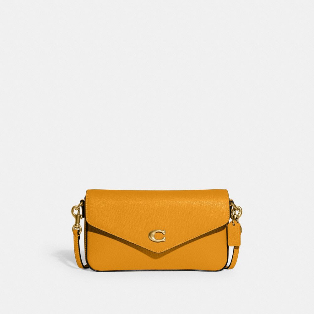 COACH®,Wyn Crossbody Bag,Leather,Crossbody,Logo,Metal,Embossed,Casual,Day Party,Mustard,Front View