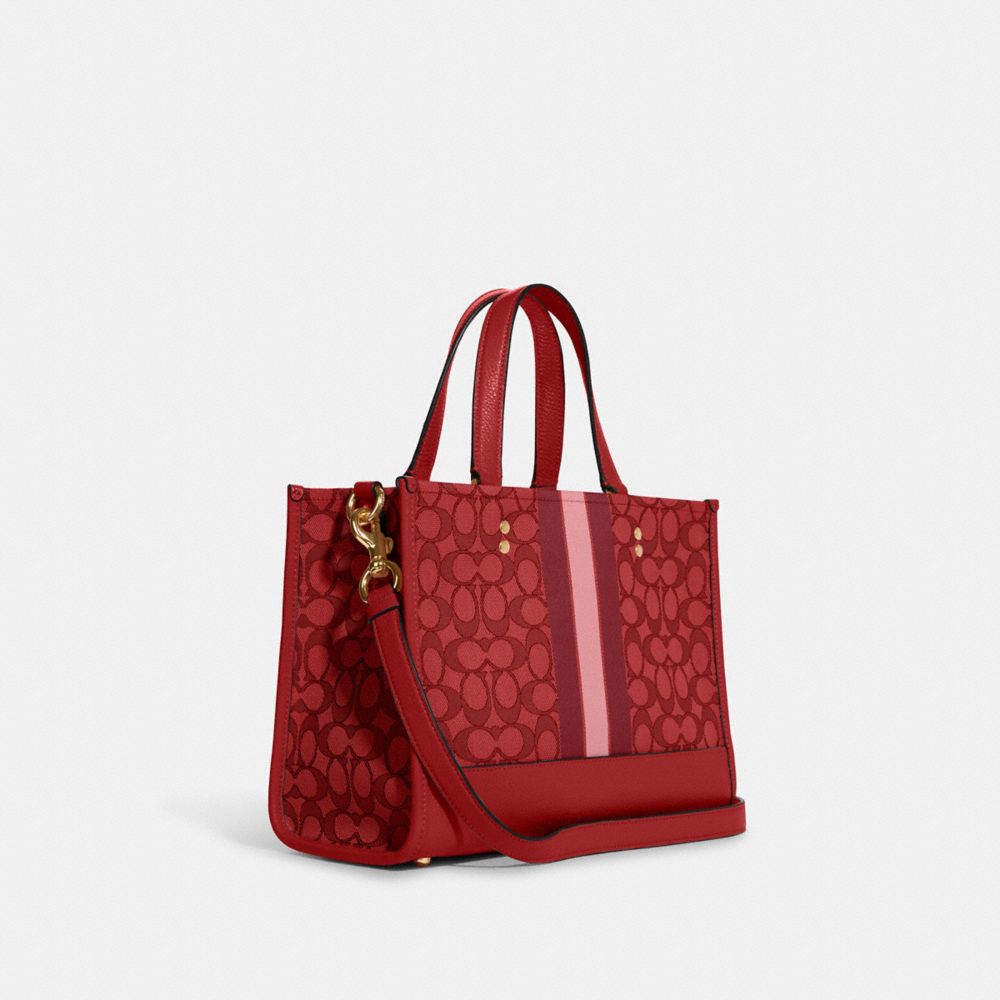 COACH®,デンプシー キャリーオール シグネチャー ジャカード ウィズ ストライプ アンド コーチ パッチ,ハンドバック&サッチェル,ﾚｯﾄﾞ ｱｯﾌﾟﾙ ﾏﾙﾁ