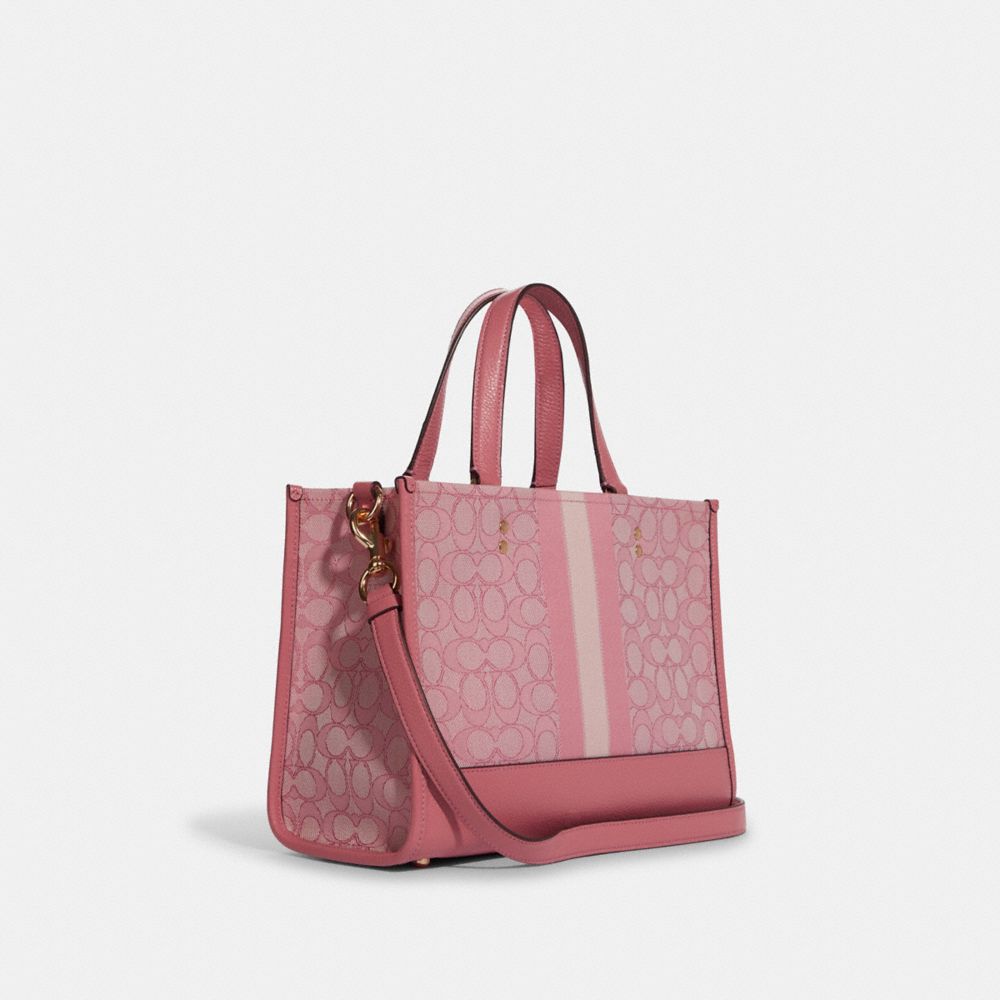 COACH®,Dempsey Carryall Bag In Signature Jacquard With Stripe And Coach Patch,Cotton Blend,Recycled Polyester,Leather,Tote...,,Angle View
