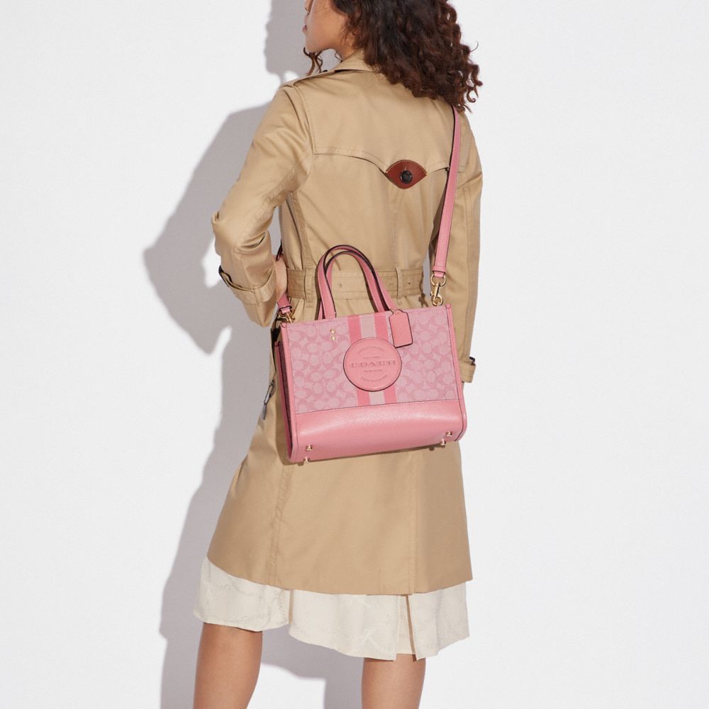 COACH®,Dempsey Carryall Bag In Signature Jacquard With Stripe And Coach Patch,Cotton Blend,Recycled Polyester,Leather,Tote...,,Detail View
