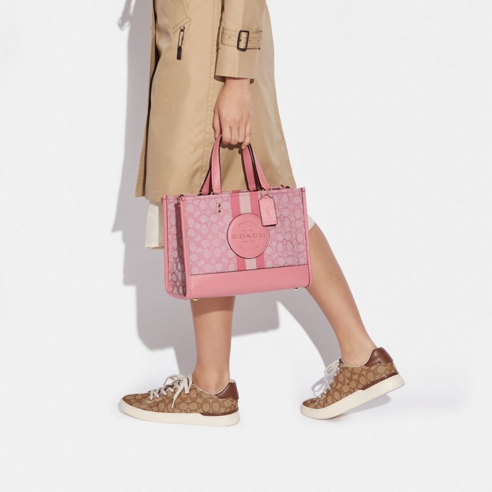 COACH®,Dempsey Carryall Bag In Signature Jacquard With Stripe And Coach Patch,Cotton Blend,Recycled Polyester,Leather,Tote...,,Detail View