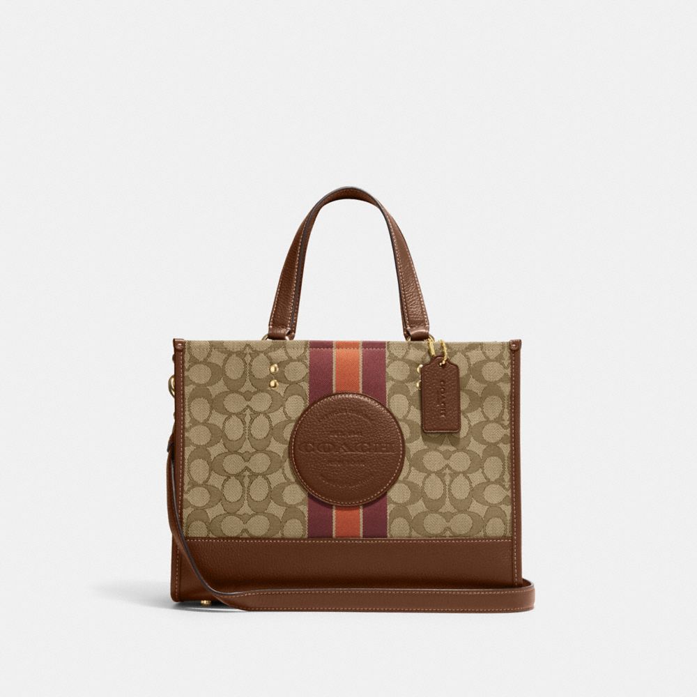 COACH®,Dempsey Carryall Bag In Signature Jacquard With Stripe And Coach Patch,Cotton Blend,Recycled Polyester,Leather,Tote...,,Front View