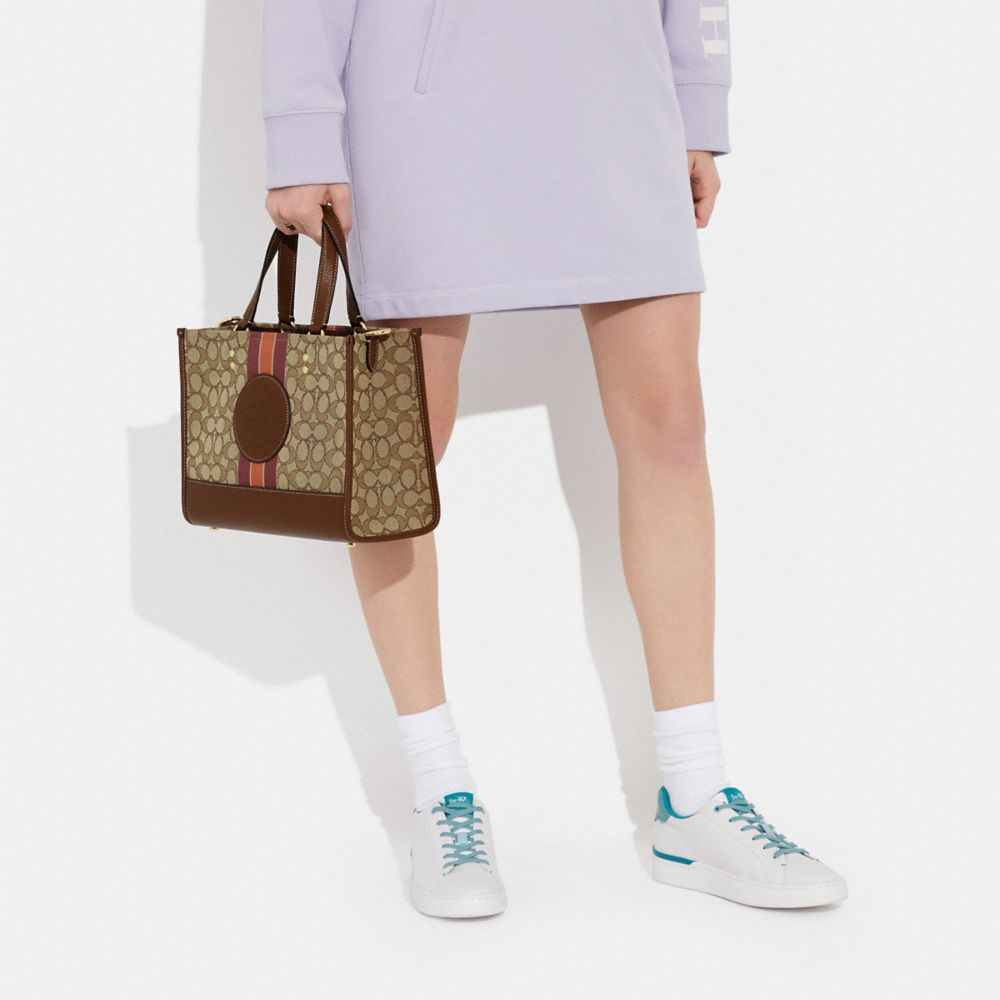 COACH®,Dempsey Carryall Bag In Signature Jacquard With Stripe And Coach Patch,Cotton Blend,Recycled Polyester,Leather,Tote...,,Detail View