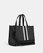 COACH®,DEMPSEY CARRYALL BAG IN SIGNATURE JACQUARD WITH STRIPE AND COACH PATCH,Jacquard,Large,Travel,Silver/Black Smoke Black Multi,Angle View