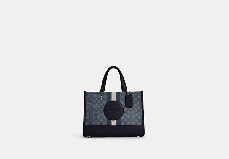 COACH®,DEMPSEY CARRYALL IN SIGNATURE JACQUARD WITH STRIPE AND COACH PATCH,Jacquard,Large,Travel,Silver/Denim/Midnight Navy Multi,Front View