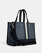 COACH®,DEMPSEY CARRYALL IN SIGNATURE JACQUARD WITH STRIPE AND COACH PATCH,Jacquard,Large,Travel,Silver/Denim/Midnight Navy Multi,Angle View