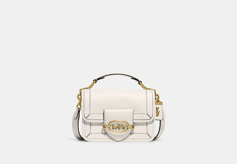 COACH®,HERO SHOULDER BAG,Glovetanned Leather,Small,Brass/Chalk,Front View