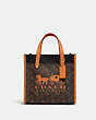 COACH®,FIELD TOTE 22 WITH HORSE AND CARRIAGE PRINT AND CARRIAGE BADGE,Printed Coated Canvas,Medium,Brass/Truffle Papaya,Front View