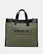 COACH®,FIELD TOTE BAG 40 IN ORGANIC COTTON CANVAS WITH COACH BADGE,Organic Cotton,X-Large,Army Green/Black Copper,Front View