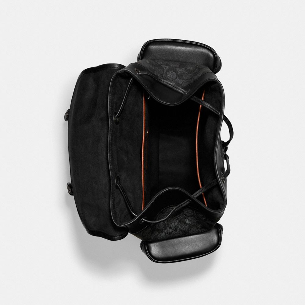 COACH®,Hitch Backpack In Signature Canvas With Crocodile Detail,Canvas,Leather,Backpack,Embossed,Animal Skin Embossing,Log...,Black,Inside View,Top View