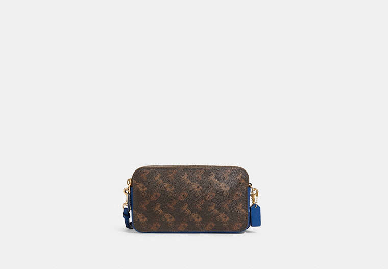 COACH®,KIRA CROSSBODY BAG WITH HORSE AND CARRIAGE PRINT,Printed Coated Canvas,Mini,Brass/Truffle Fin Blue,Front View