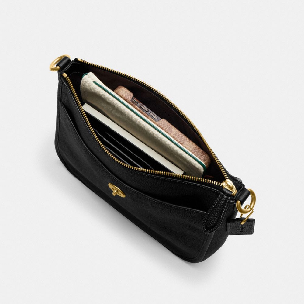 COACH®,Chaise Crossbody Bag,Leather,Hobo,Logo,Metal,Gold Metal,Casual,Coral,Inside View, Top View