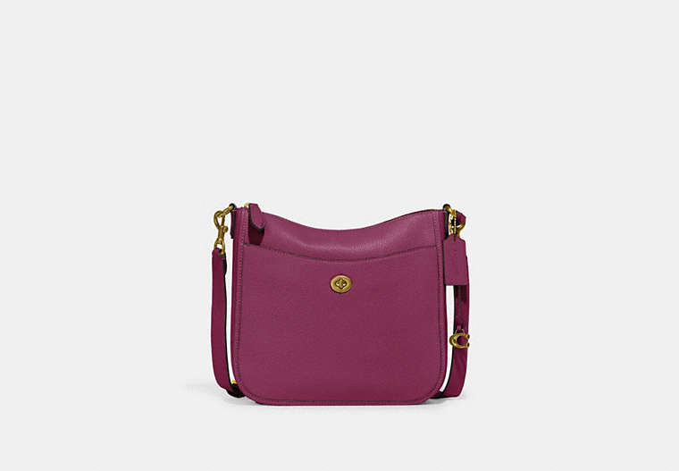 COACH®,CHAISE CROSSBODY,Pebbled Leather,Small,Brass/Deep Plum,Front View
