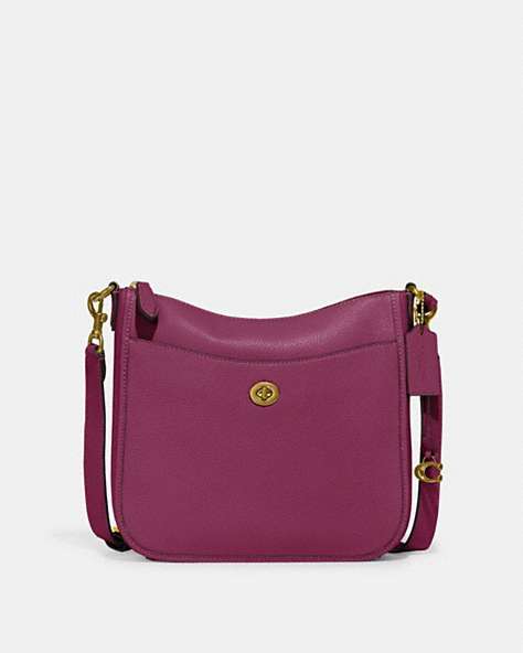 COACH®,CHAISE CROSSBODY BAG,Pebbled Leather,Small,Brass/Deep Plum,Front View