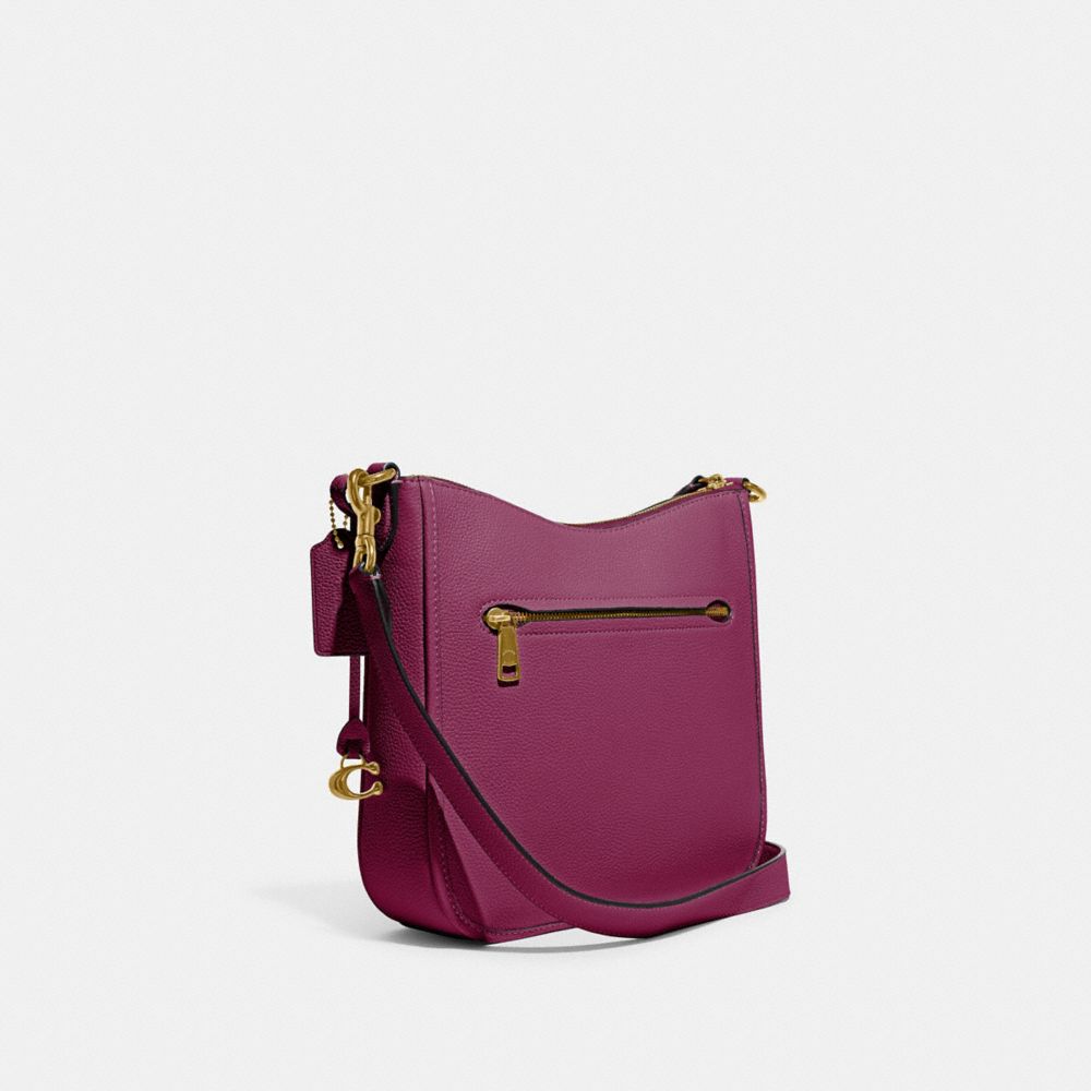 COACH®,Chaise Crossbody Bag,Leather,Hobo,Logo,Metal,Gold Metal,Casual,Purple,Angle View