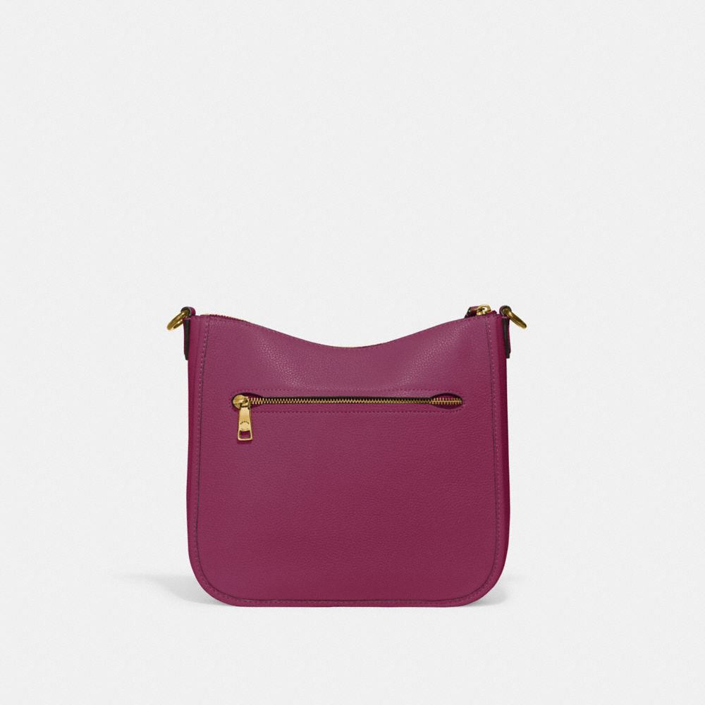 COACH®,Chaise Crossbody Bag,Leather,Hobo,Logo,Metal,Gold Metal,Casual,Purple,Back View