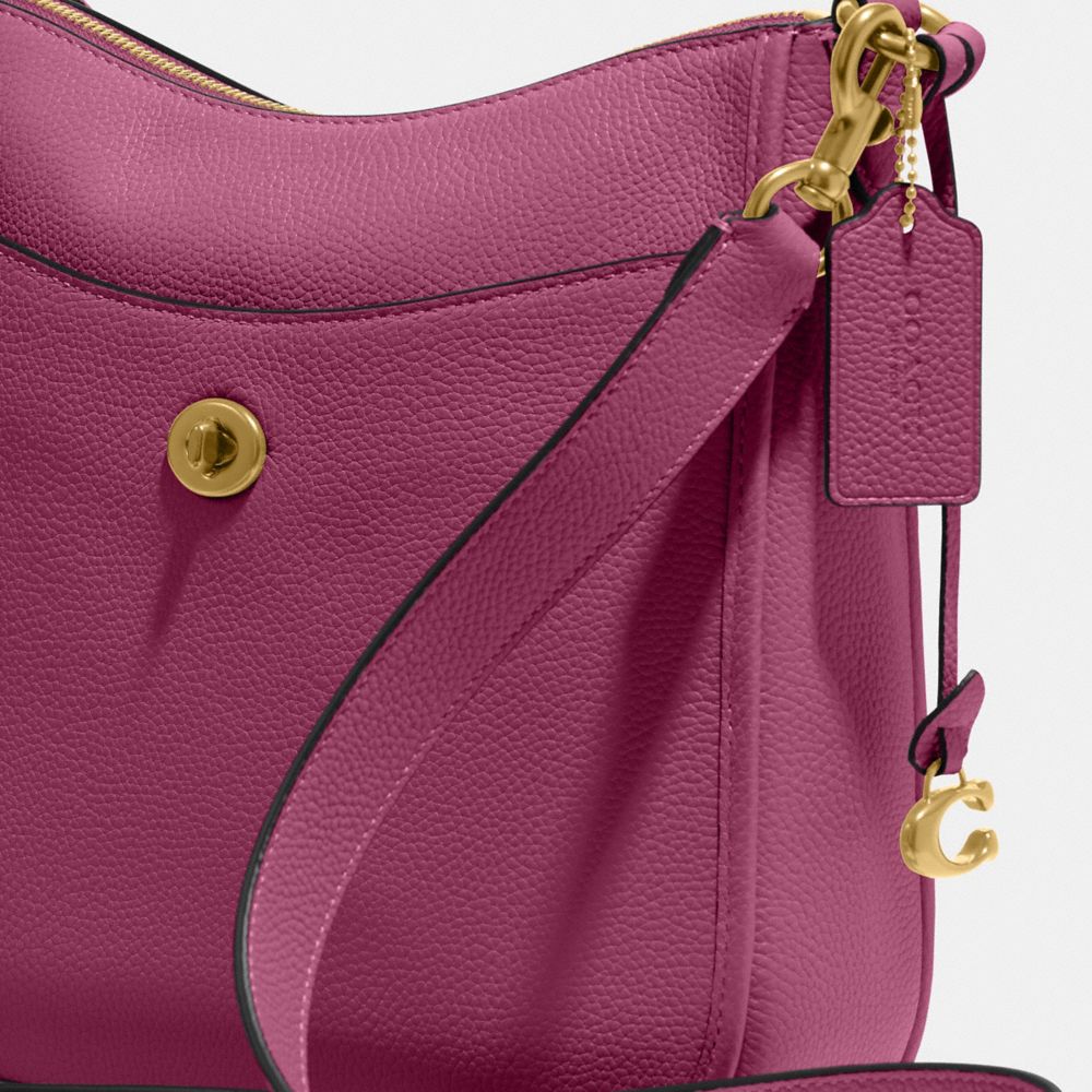 COACH®,Chaise Crossbody Bag,Leather,Hobo,Logo,Metal,Gold Metal,Casual,Purple,Closer View