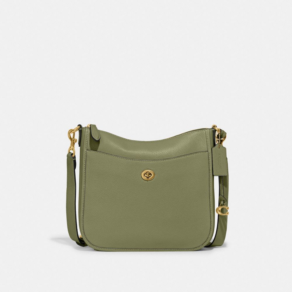 COACH®,CHAISE CROSSBODY BAG,Refined Pebble Leather,Small,Brass/Moss,Front View
