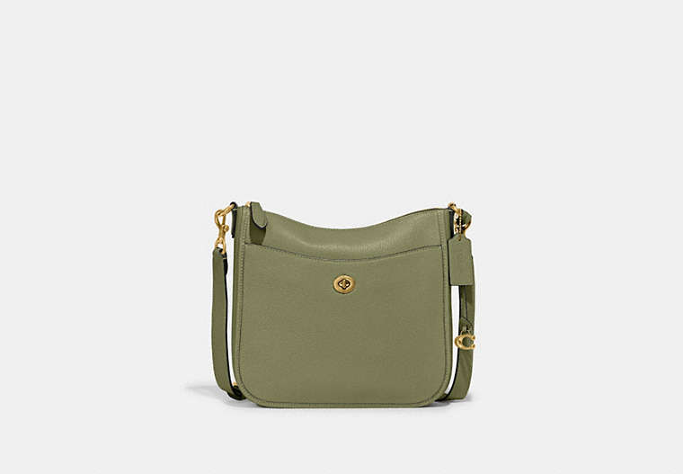 COACH®,CHAISE CROSSBODY,Pebbled Leather,Small,Brass/Moss,Front View