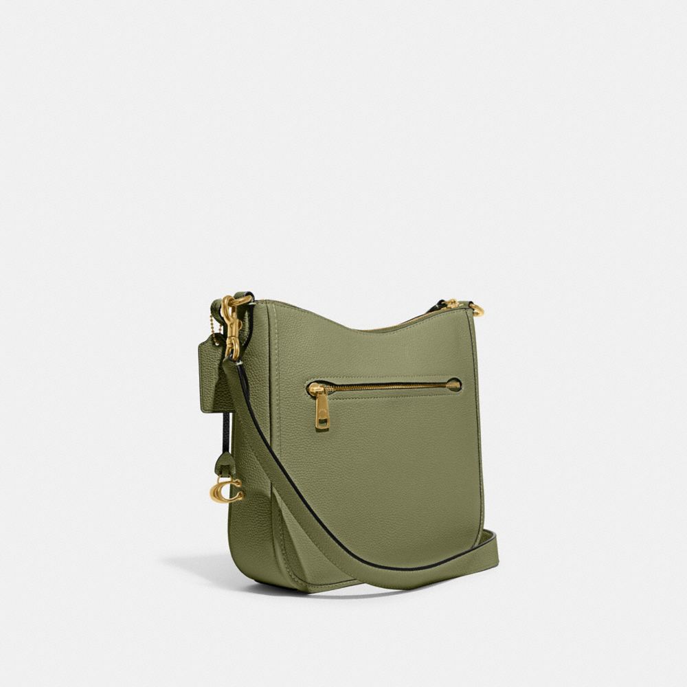 COACH®,CHAISE CROSSBODY BAG,Refined Pebble Leather,Small,Brass/Moss,Angle View