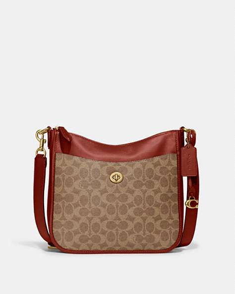 COACH®,CHAISE CROSSBODY BAG IN SIGNATURE CANVAS,Signature Coated Canvas,Small,Brass/Tan/Rust,Front View