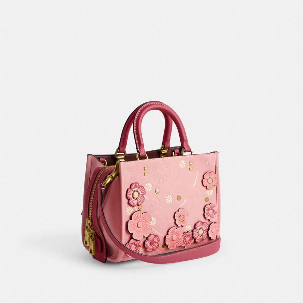 COACH®,ROGUE BAG 25 IN COLORBLOCK WITH TEA ROSE,Glovetan Leather,Medium,Brass/Bubblegum Multi,Angle View