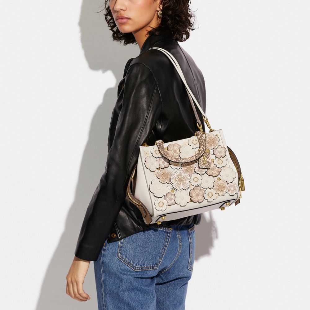 COACH Rogue 25 In Natural Pebble Leather With Tooled Tea Rose in Black