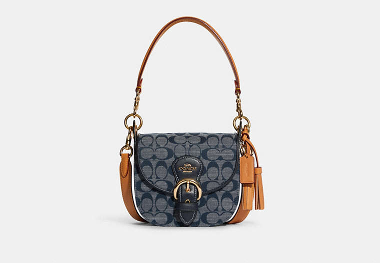 COACH®,KLEO SHOULDER BAG 17 IN SIGNATURE CHAMBRAY,Small,Gold/Denim Multi,Front View