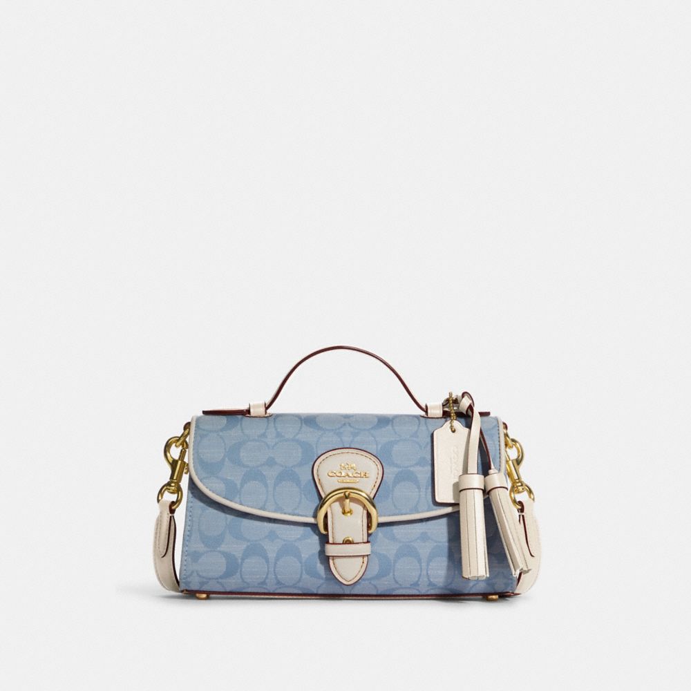 COACH®,KLEO TOP HANDLE IN SIGNATURE CHAMBRAY,Denim,Medium,Im/Light Denim/Chalk,Front View