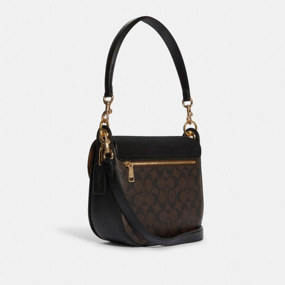 COACH®,KLEO SHOULDER BAG 23 IN SIGNATURE CANVAS,Signature Coated Canvas,Medium,Gold/Brown Black,Angle View