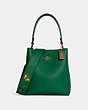 COACH®,SMALL TOWN BUCKET BAG WITH DIARY EMBROIDERY,Leather,Gold/Green Multi,Front View