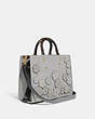 COACH®,ROGUE BAG IN COLORBLOCK WITH TEA ROSE APPLIQUE,Glovetanned Leather,Large,Brass/Dove Grey Multi,Angle View