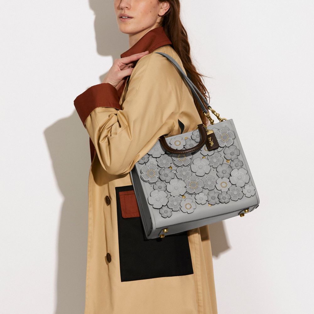 COACH®,Rogue Bag In Colorblock With Tea Rose Applique,,Detail View