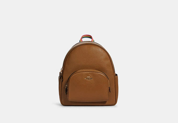 COACH®,COURT BACKPACK,Pebbled Leather,Large,Gold/Penny,Front View