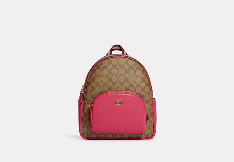 COACH®,COURT BACKPACK IN SIGNATURE CANVAS,Gold/Khaki/Bold Pink,Front View