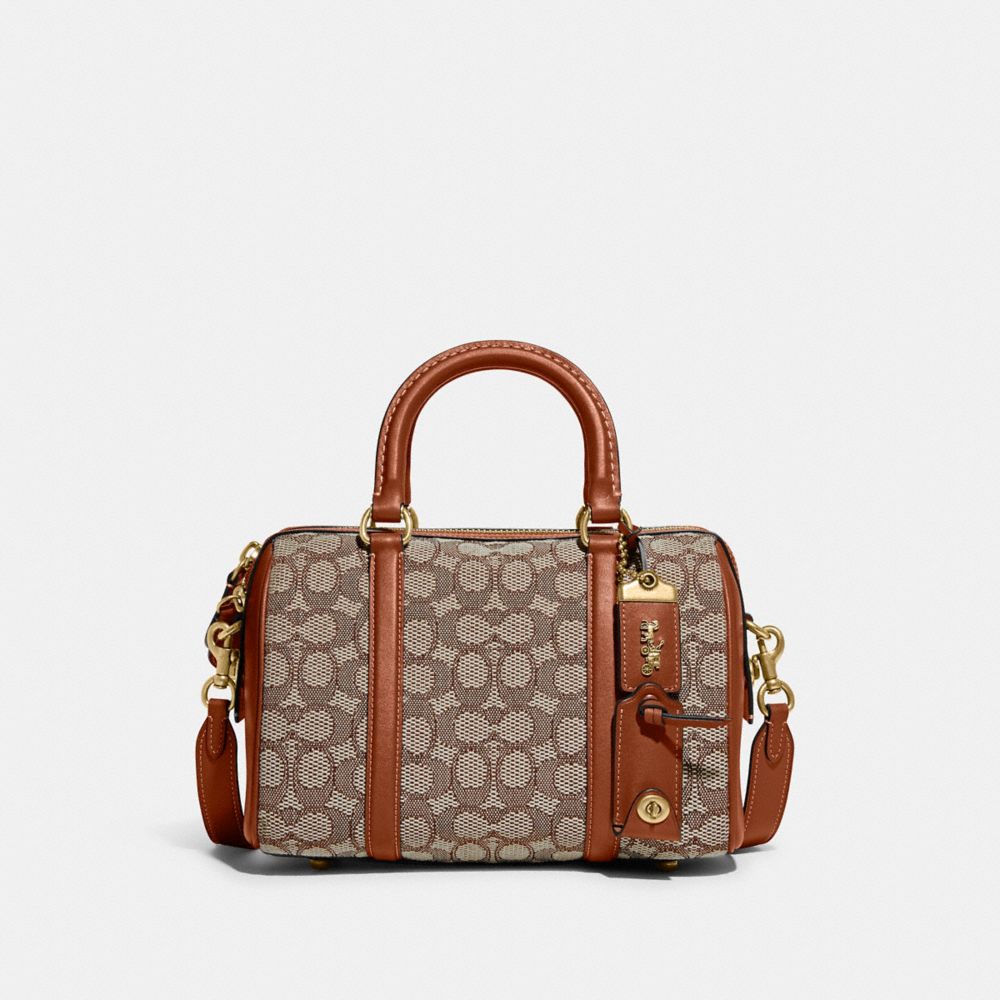 COACH®,RUBY SATCHEL 25 IN SIGNATURE TEXTILE JACQUARD,Signature Jacquard,Medium,Brass/Cocoa Burnished Amb,Front View image number 0