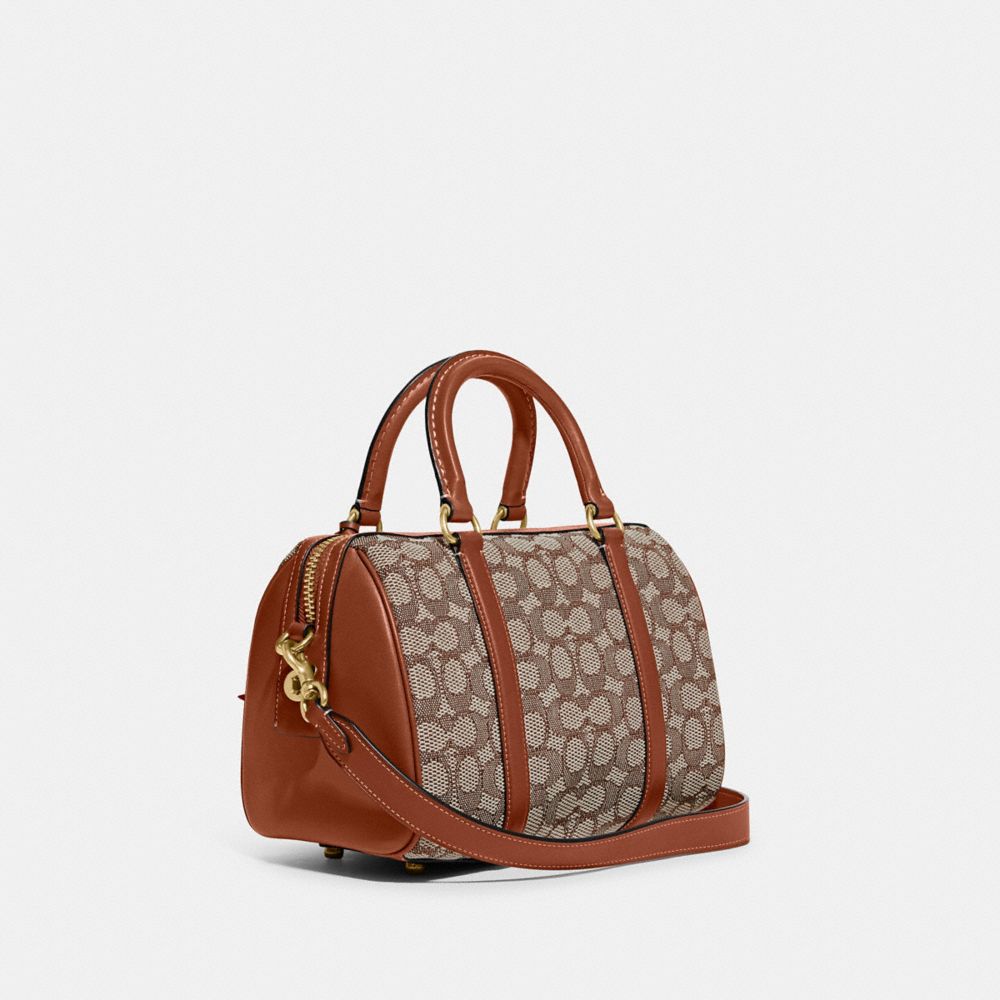 COACH®,RUBY SATCHEL 25 IN SIGNATURE TEXTILE JACQUARD,Signature Jacquard,Medium,Brass/Cocoa Burnished Amb,Angle View