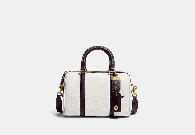 COACH®,RUBY SATCHEL 25 IN COLORBLOCK,Pebble Leather,Medium,Brass/Chalk Multi,Front View