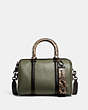 COACH®,RUBY SATCHEL 25 IN COLORBLOCK WITH SNAKESKIN DETAIL,Pebble Leather,Medium,Pewter/Army Green Multi,Front View