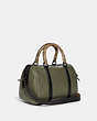 COACH®,RUBY SATCHEL 25 IN COLORBLOCK WITH SNAKESKIN DETAIL,Pebble Leather,Medium,Pewter/Army Green Multi,Angle View