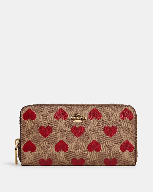 COACH® | Accordion Zip Wallet In Signature Canvas With Heart Print