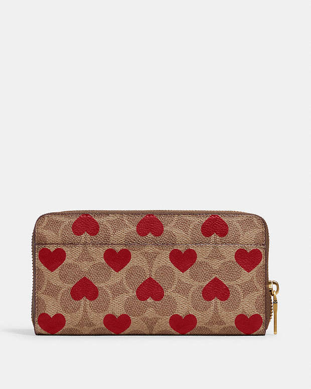 COACH® | Accordion Zip Wallet In Signature Canvas With Heart Print