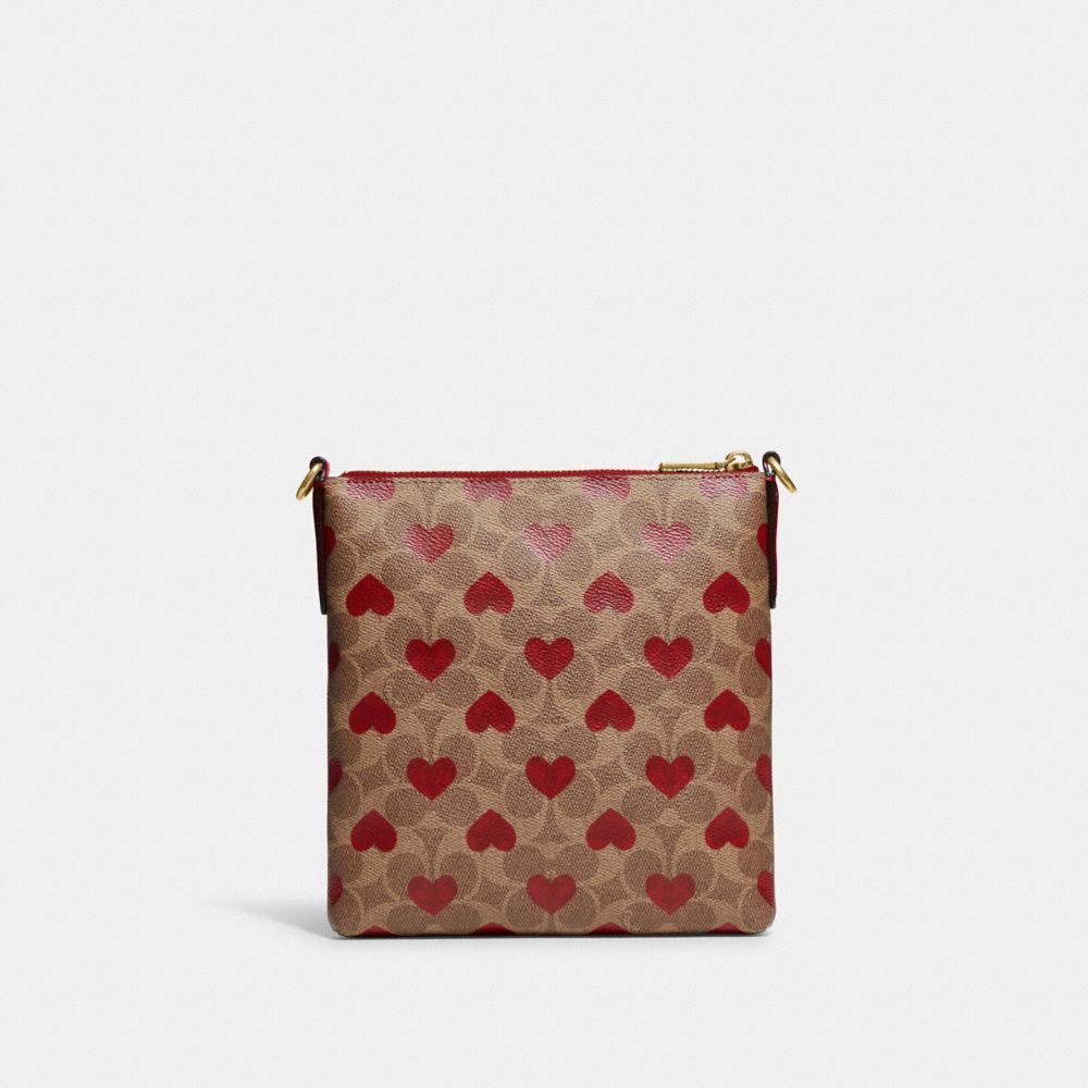 Coach Signature Coated Canvas with Heart Print Wristlet - Tan Red Apple