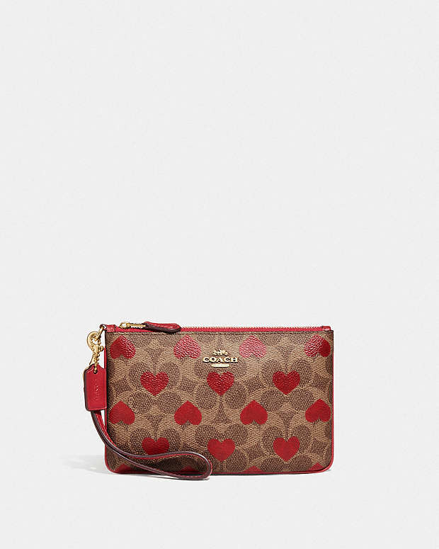 COACH® | Small Wristlet In Signature Canvas With Heart Print
