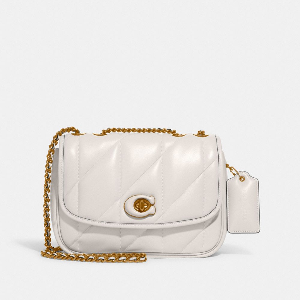 COACH®,PILLOW MADISON SHOULDER BAG WITH QUILTING,Nappa leather,Medium,Brass/Chalk,Front View image number 0