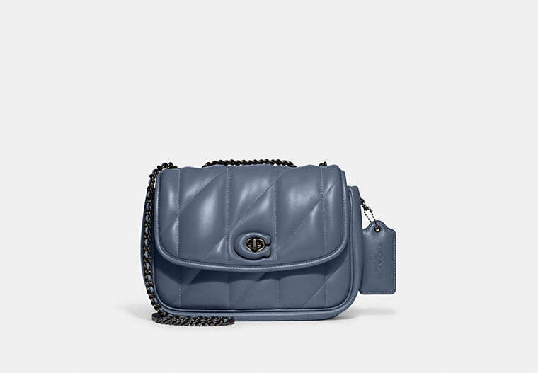 COACH®,PILLOW MADISON SHOULDER BAG WITH QUILTING,Nappa leather,Medium,Pewter/Washed Chambray,Front View