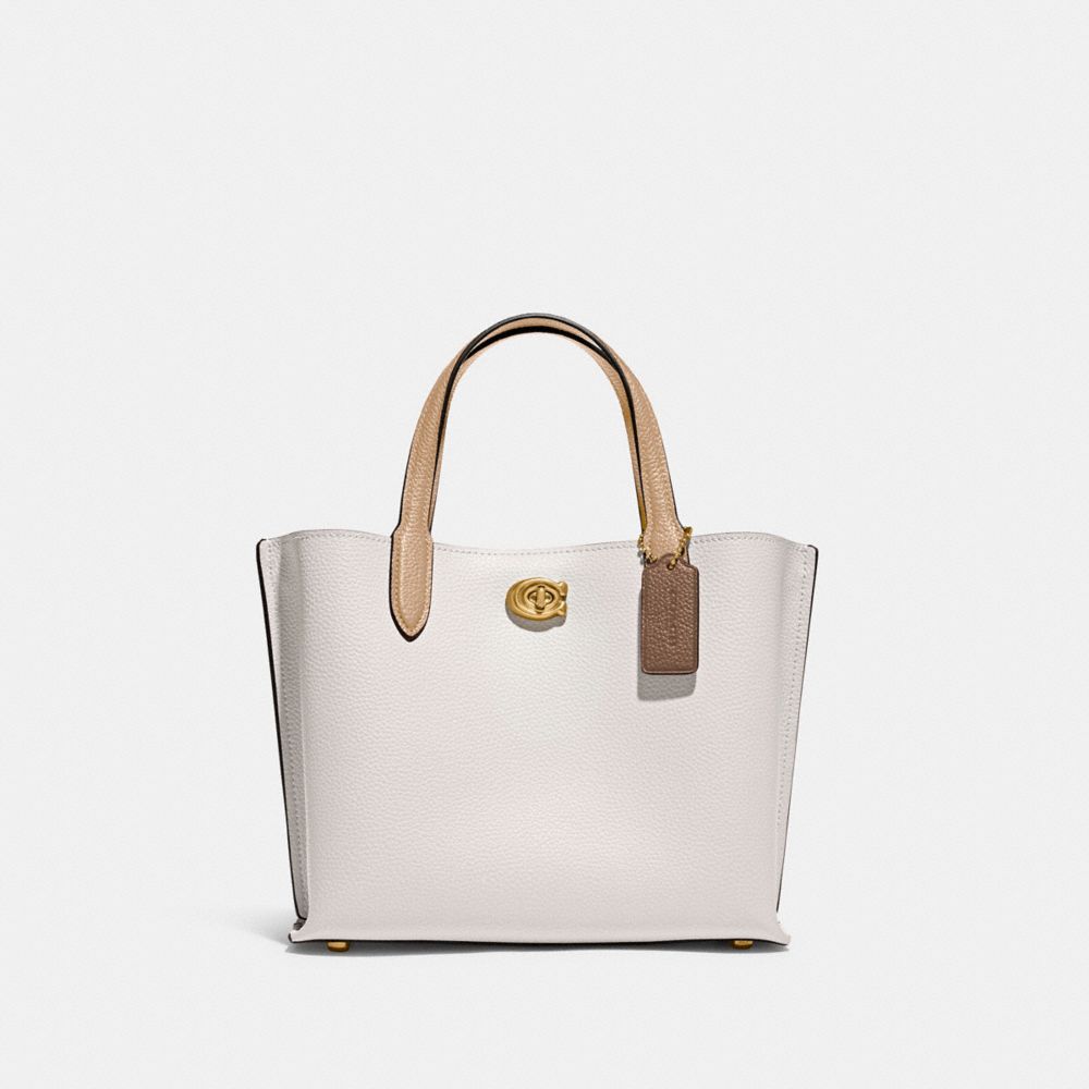 COACH®,WILLOW TOTE BAG 24 IN COLORBLOCK,Refined Pebble Leather,Medium,Brass/Chalk Multi,Front View