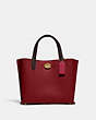 COACH®,WILLOW TOTE BAG 24 IN COLORBLOCK,Polished Pebble Leather,Medium,Brass/Cherry,Front View